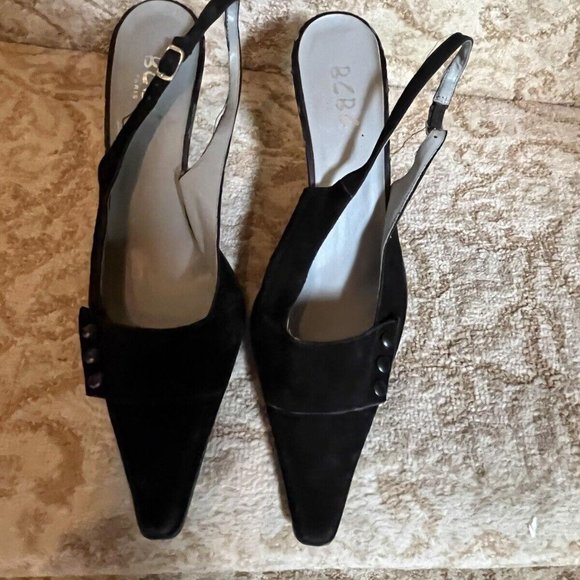 😎ESTATE SALE Shoes Heels BCBG Black Suede Slingback Pumps Sz 7B - Picture 1 of 4